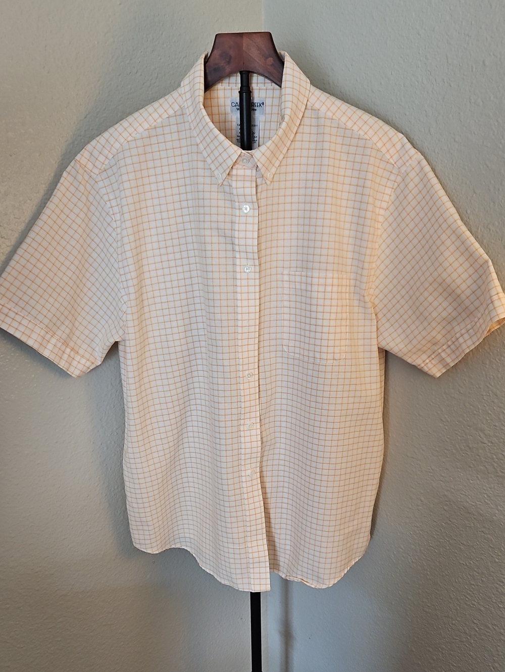 Vintage Cabin Creek Wrinkle Free Plaid Button Down Shirt Size 18 Orange Cream